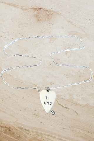Cupids Arrow Ti Amo Pendant on a Paper Link Chain - Silver