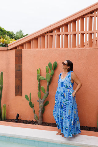 Bonita Shoulder Tie Maxi Dress - Blue Tropicana