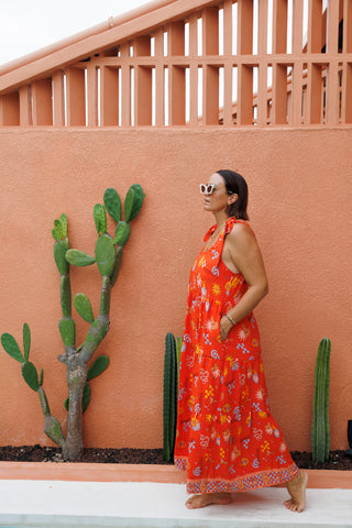 Bonita Shoulder Tie Maxi Dress - Orange Tequila