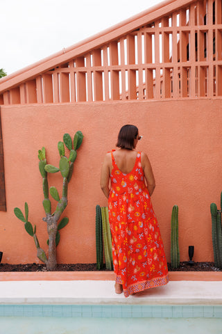 Bonita Shoulder Tie Maxi Dress - Orange Tequila