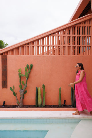 Bonita Shoulder Tie Maxi Dress - Pink Linen