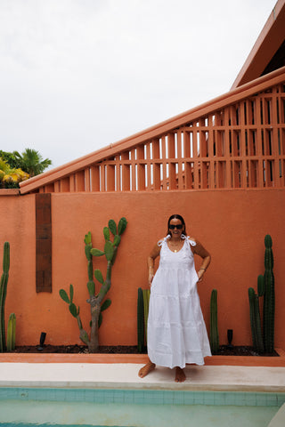 Bonita Shoulder Tie Maxi - White Linen