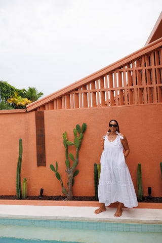 Bonita Shoulder Tie Maxi - White Linen