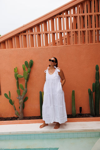 Bonita Shoulder Tie Maxi - White Linen