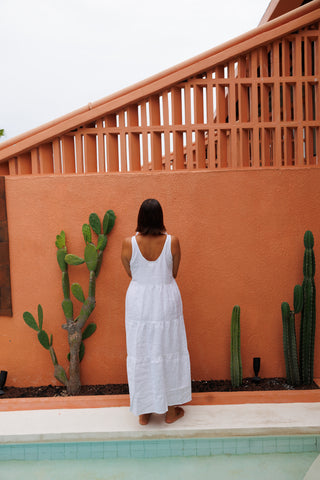 Bonita Shoulder Tie Maxi - White Linen