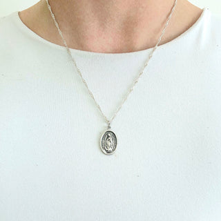 Mother Mary Pendant on a Singapore Twist Chain - Silver