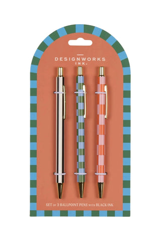 Set of 3 Pens - Stripes & Checks