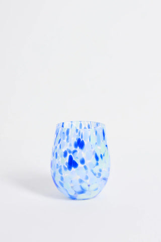 Stemless Blue Green Splatter Wine Glass