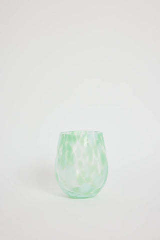 Stemless Aqua & Green Splatter Wine Glass