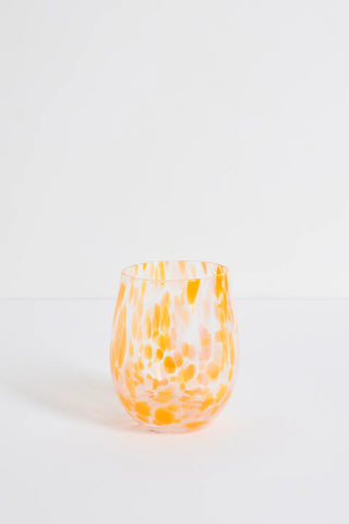 Stemless Orange & White Splatter Wine Glass