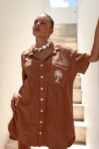 Terry Shirt Dress Brown