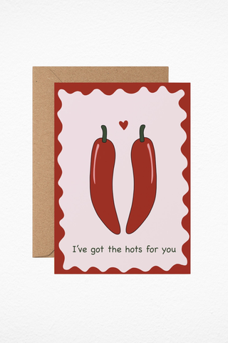 Hots For You Funny Love Card, Anniversary, Birthday, Chilli