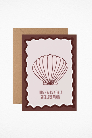 Calls For A Shellebration Greeting Card. Brown, Wavy, Shell