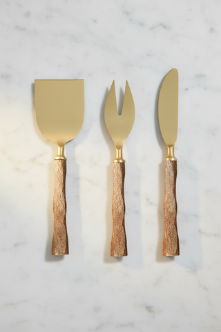 Gold Wood Cheese Knives Set of 3