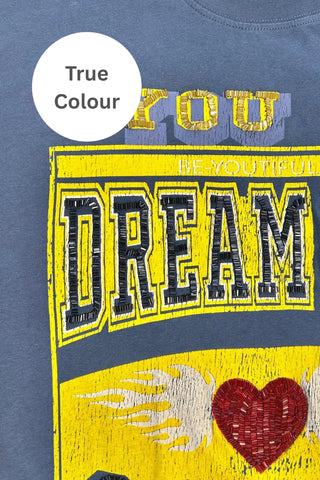 The Very Oversized Dream Big Beaded Tee - Blue