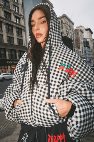 The Be Happy Gingham Padded Bomber