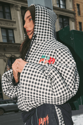The Be Happy Gingham Padded Bomber