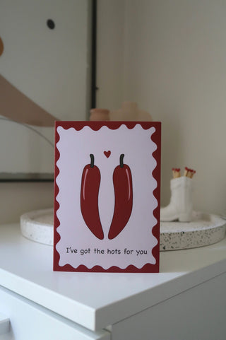 Hots For You Funny Love Card, Anniversary, Birthday, Chilli