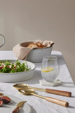 Acacia Wood & Stainless Steel Salad Servers - Gold & Walnut