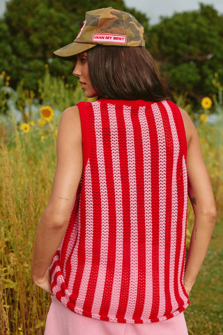 The Knit B-Ball Singlet - Red & Pink