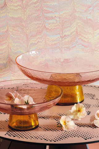 Glass Pedestal Bowl - Rose & Amber