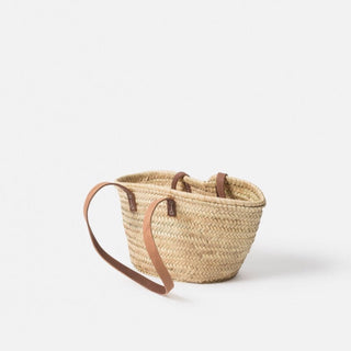 Moroccan Basket With Long Leather Handles - Small