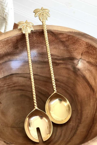 BRASS SALAD SERVERS - PALM TREE